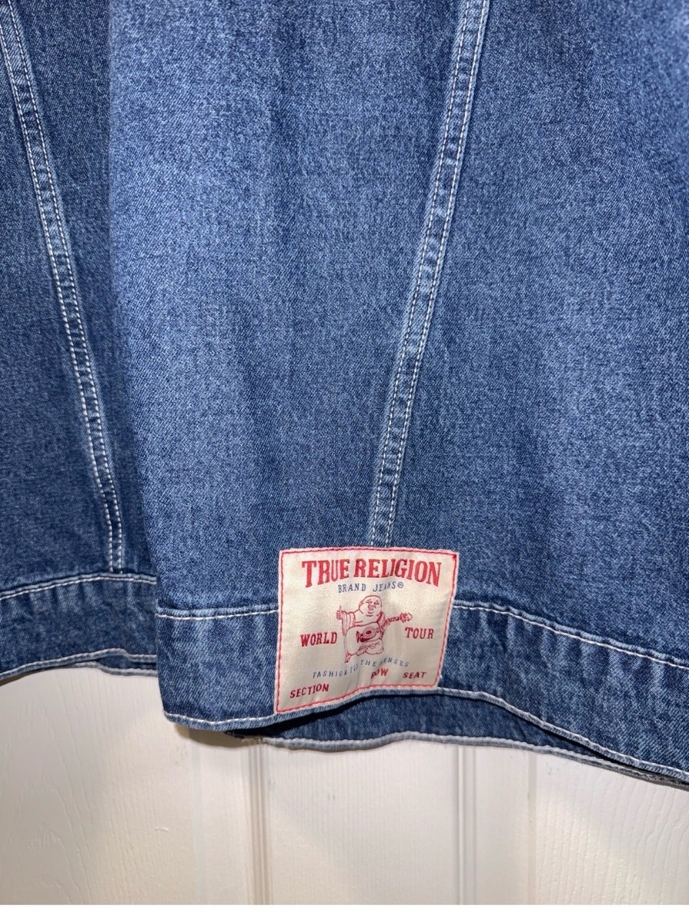True Religion Blue Denim Jacket with Red Lettering - Picture 6 of 8